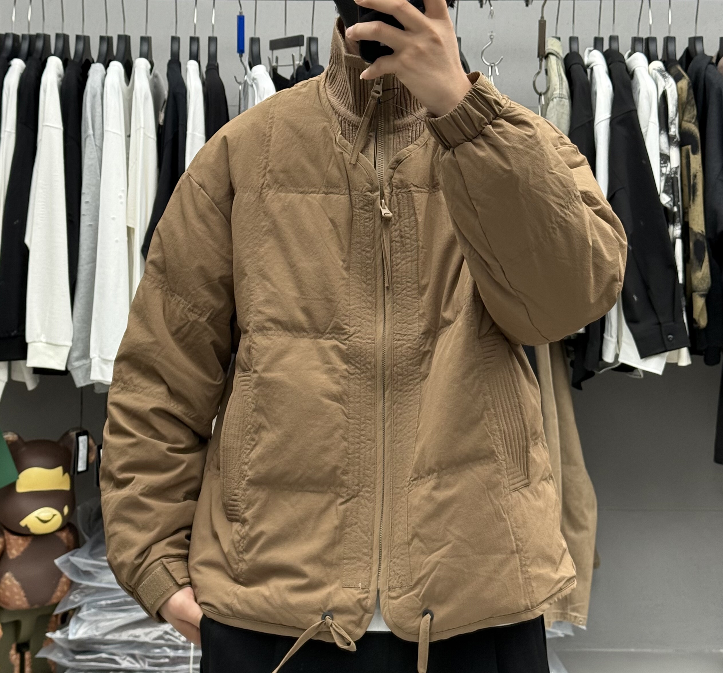 搜川冬季男针织毛衣拼接假两件羽绒服日系加厚保暖御寒白鸭绒外套