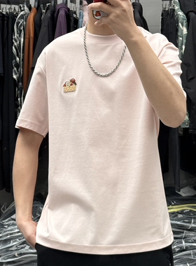 EXO夏季男重工卡通蘑菇刺绣圆领短袖T恤韩版青年弹力修身显瘦半袖