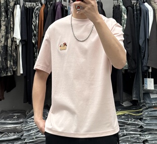 青年弹力修身 EXO夏季 男重工卡通蘑菇刺绣圆领短袖 T恤韩版 显瘦半袖