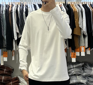简约舒适内搭打底衫 QFO秋季 T恤韩版 男高级感纯色垂感圆领长袖 新款