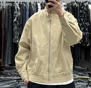 美式简约纯色立领短款夹克男春季时尚百搭宽松休闲痞帅工装外套潮