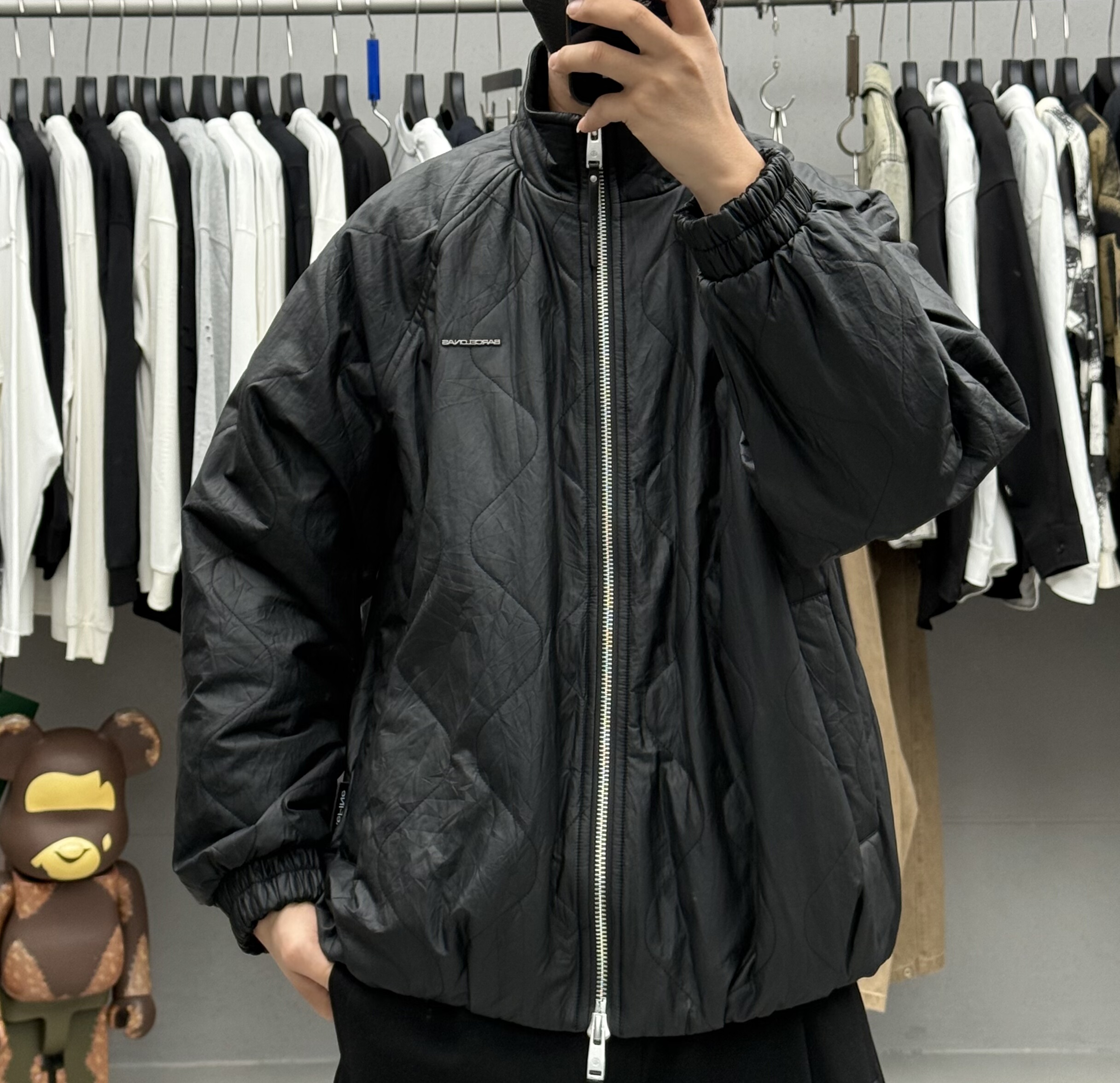 BY3秋冬男设计感免洗立领短款棉衣夹克美式复古宽松痞帅保暖外套