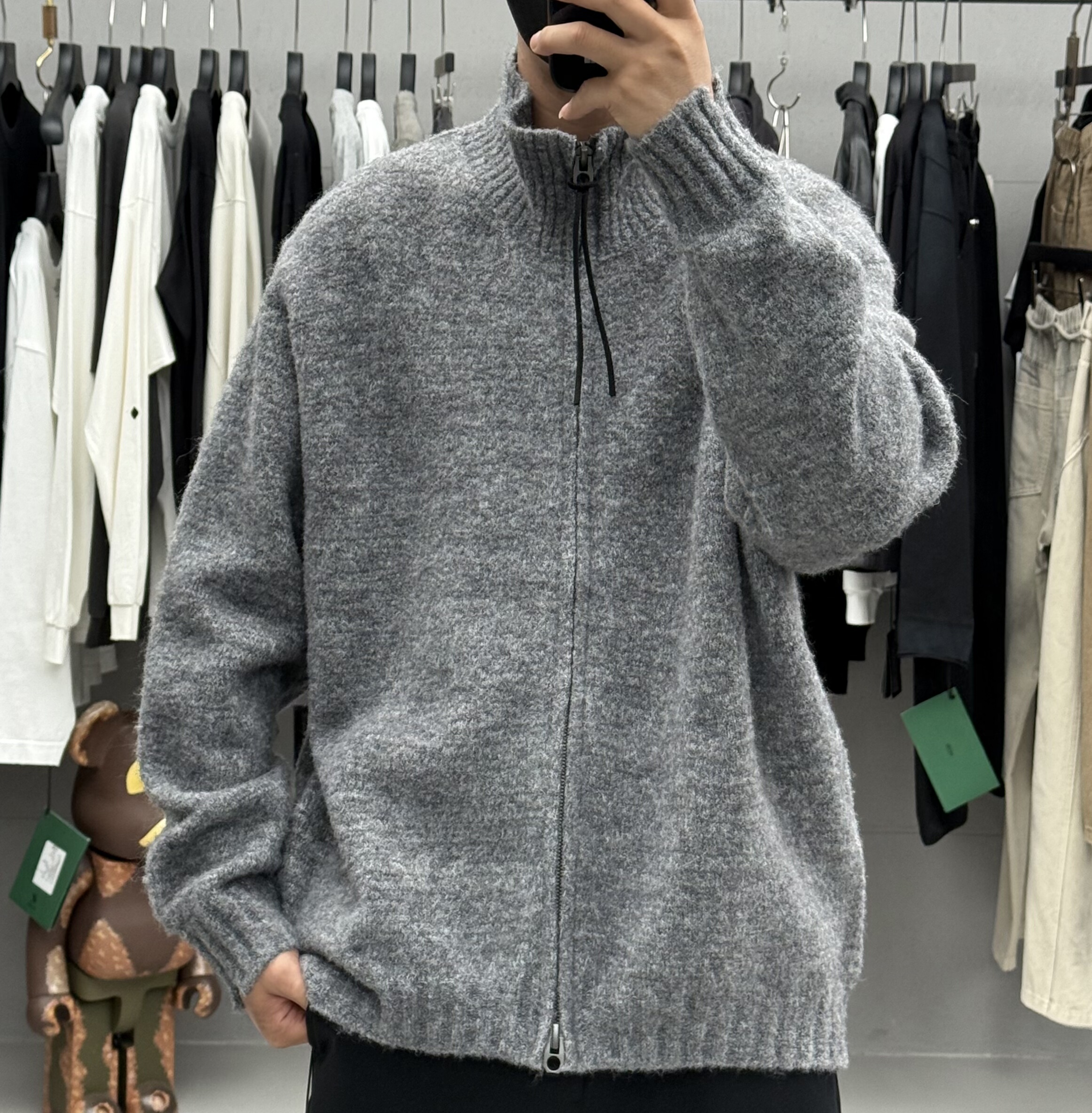 高级感极简高领拉链毛衣开衫男秋冬韩系慵懒风加厚保暖羊毛外套潮