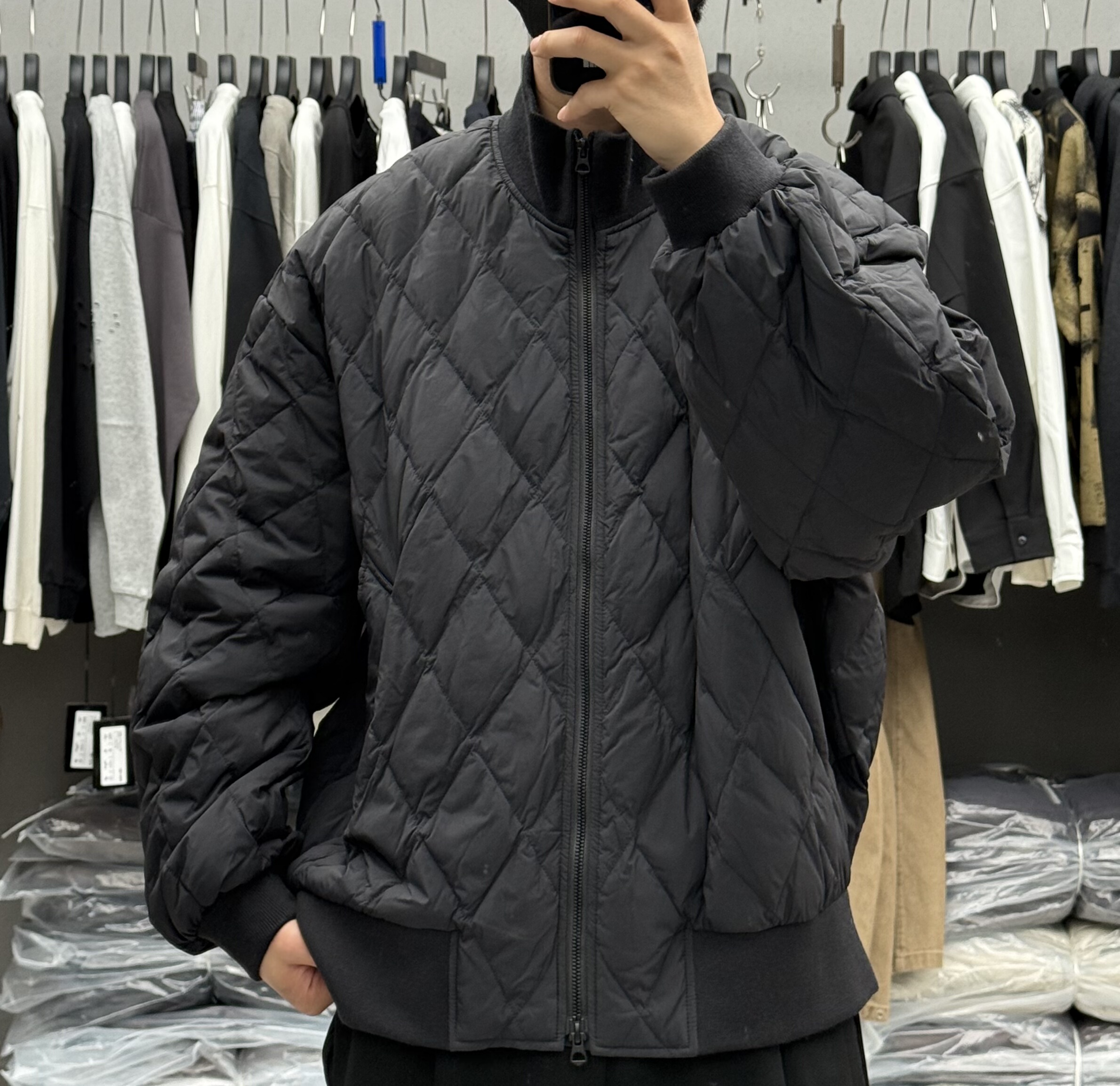 高端极简轻奢菱形格棒球领羽绒服男冬季日系宽松保暖90白鸭绒外套