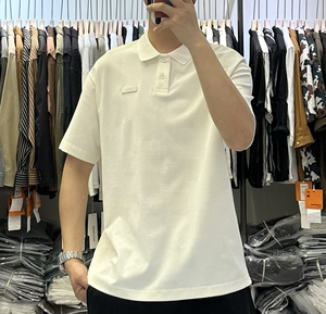 BY3夏季新款男高级感绣标翻领短袖Polo衫日系简约宽松痞帅半袖潮t