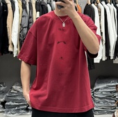 角派春夏男士 宽松痞帅半袖 重磅纯棉水洗做旧字母印花短袖 T恤美式