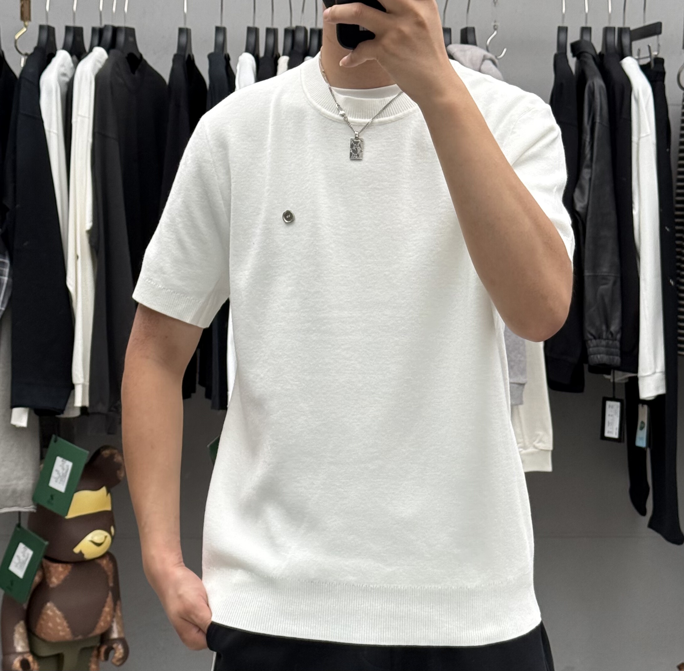 秋冬新款男简约净版百搭圆领短袖毛衣韩版弹力修身显瘦针织打底衫