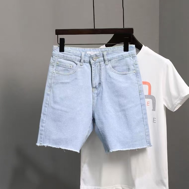 毛边裤脚卡其色修身牛仔短裤2025年夏季新款潮男光板休闲四五分裤,男装,短裤,淘宝优惠券,粉丝福利购,淘宝优惠卷