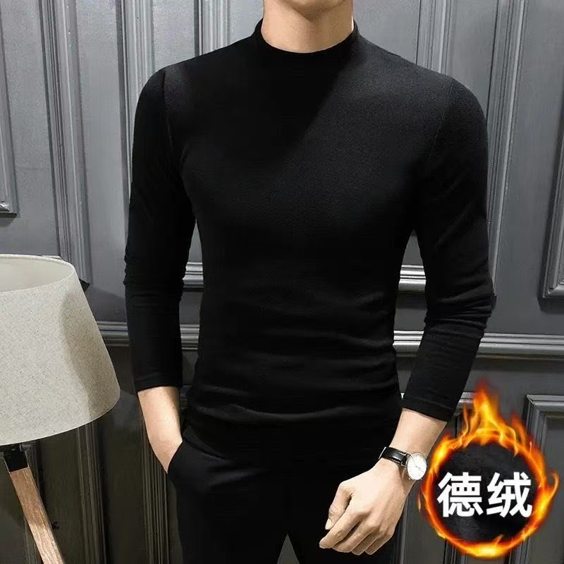 秋冬半高领毛衣男加绒2025新款男士针织紧身内搭修身冬季高级打底