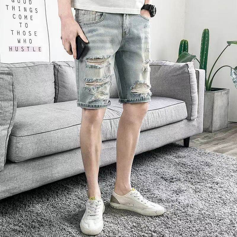 痞帅小伙破洞牛仔短裤男休闲乞丐五分裤夏季薄款潮男裤夏天牛仔裤,男装,短裤,淘宝优惠券,粉丝福利购,淘宝优惠卷