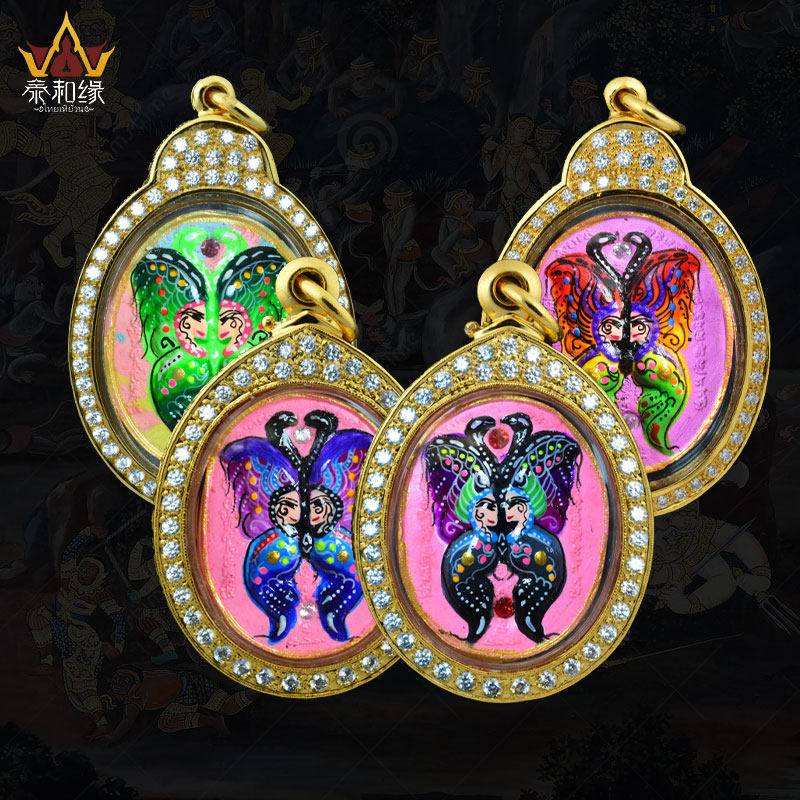 【蝴蝶牌】古巴杰士纳 意大利金镶钻壳 手彩花粉制作泰国佛牌真品