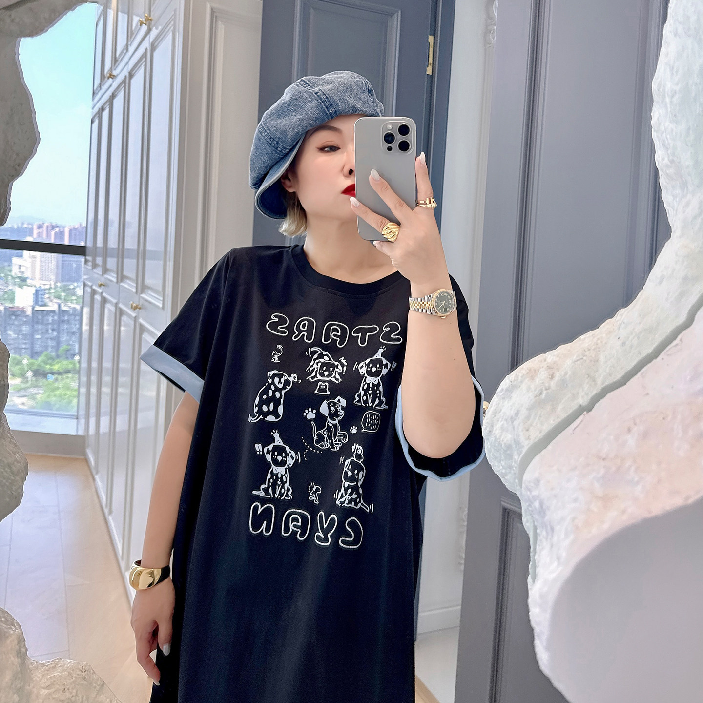 大码女装胖mm减龄卡通短袖t恤裙图片