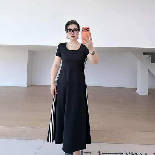 大码女装胖mm辣妹u领连衣裙