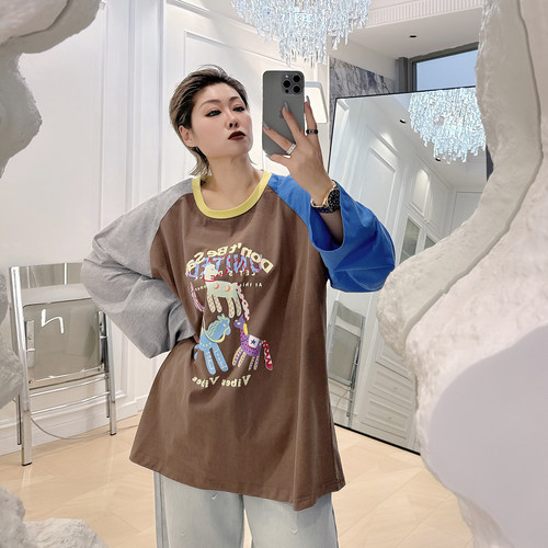 大码女装胖mm插肩袖宽松t恤衫