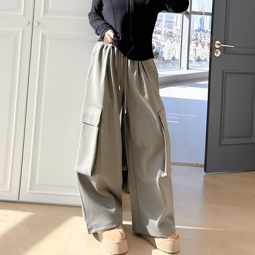 大码女装胖mm高腰加绒工装裤