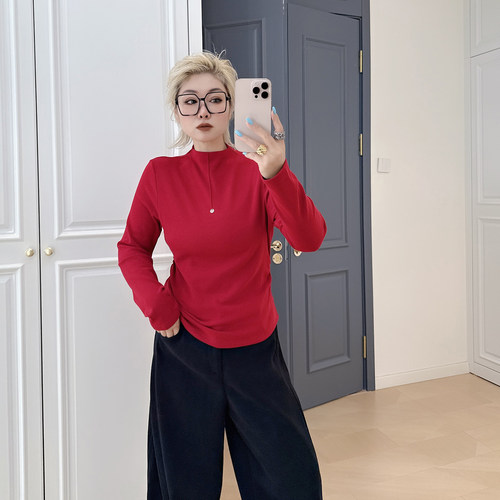 大码女装胖mm简约半高领收腰内搭
