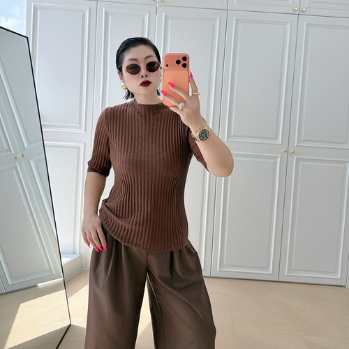 大码女装胖mm半领中袖针织上衣2