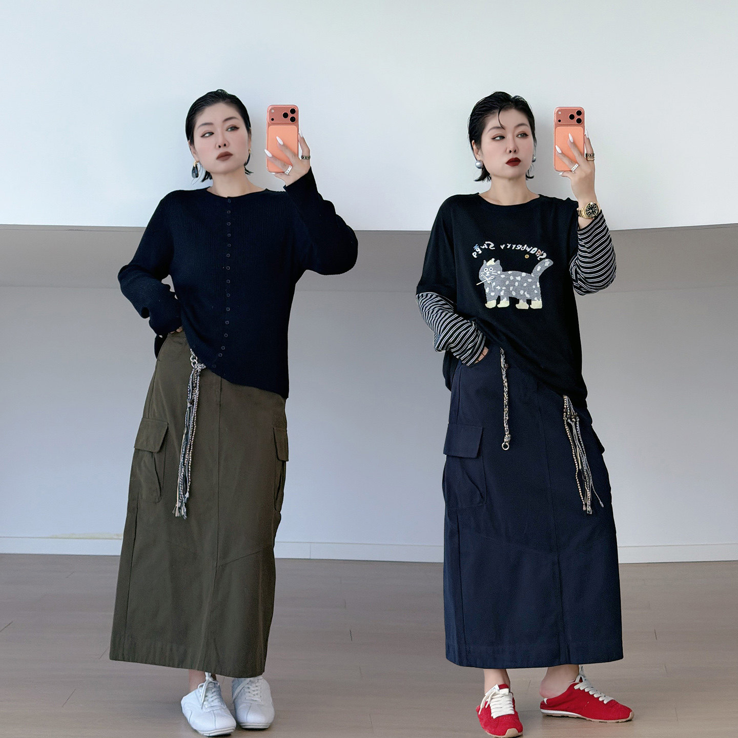 全脂家2026秋季工装半身裙大码女装高腰显瘦200斤胖mm遮肉长裙子