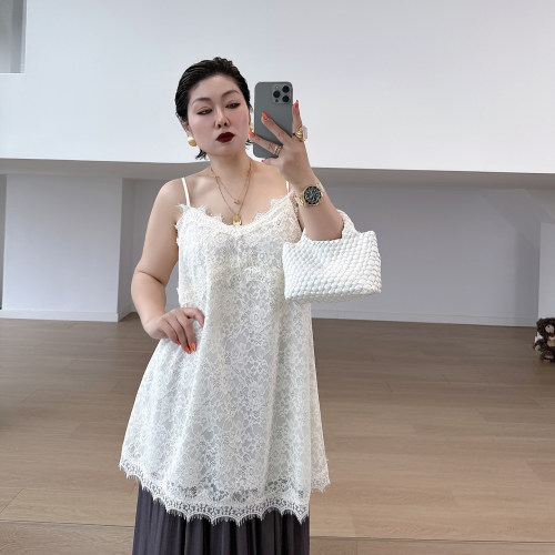 大码女装胖mm性感提花蕾丝背心