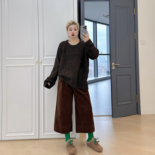 大码女装胖mm高腰阔腿裤八分裤