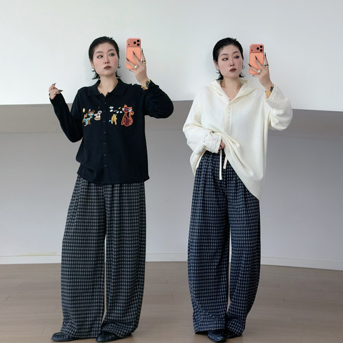 大码女装胖mm显瘦宽松慵懒阔腿裤