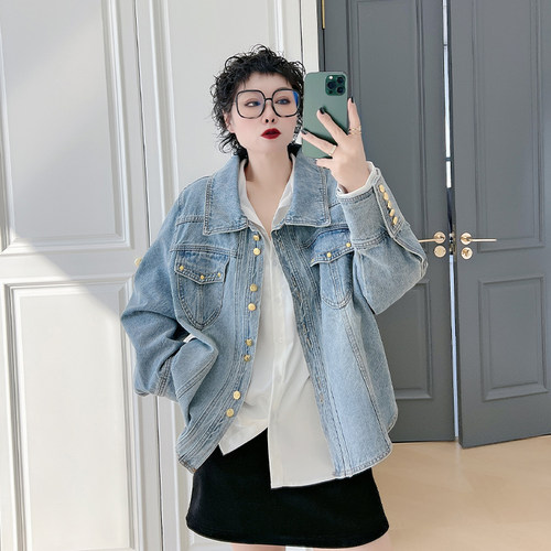 大码女装胖mm宽松牛仔外套