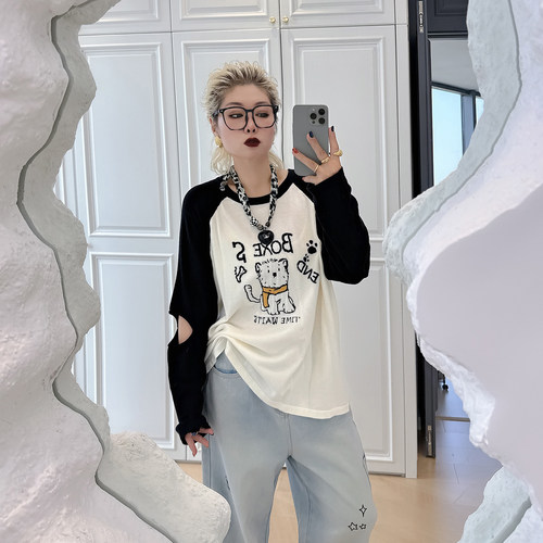 大码女装胖mm设计感减龄卡通上衣