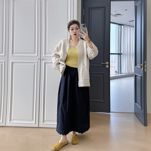 大码女装胖mm花边高腰半身裙