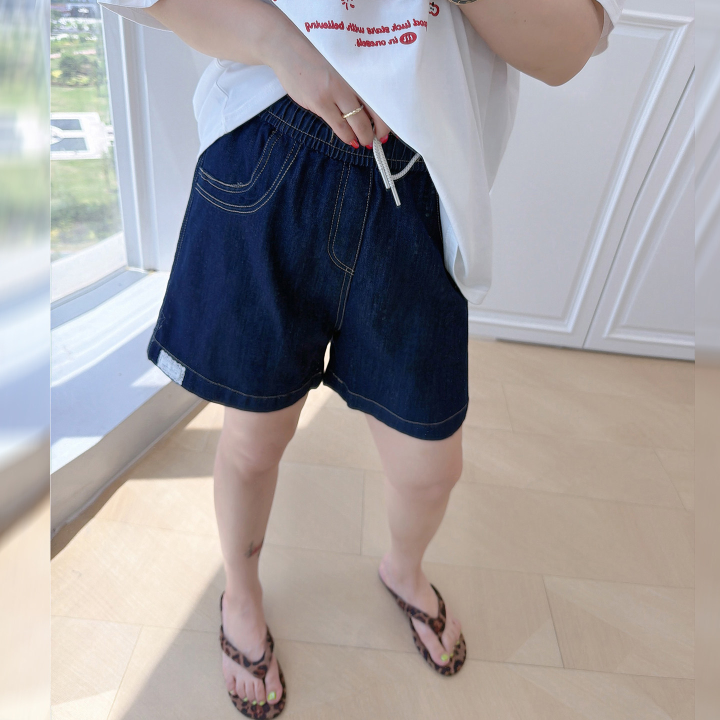 抽绳松紧腰牛仔短裤大码女装百搭显瘦200斤胖mm休闲高腰阔腿热裤