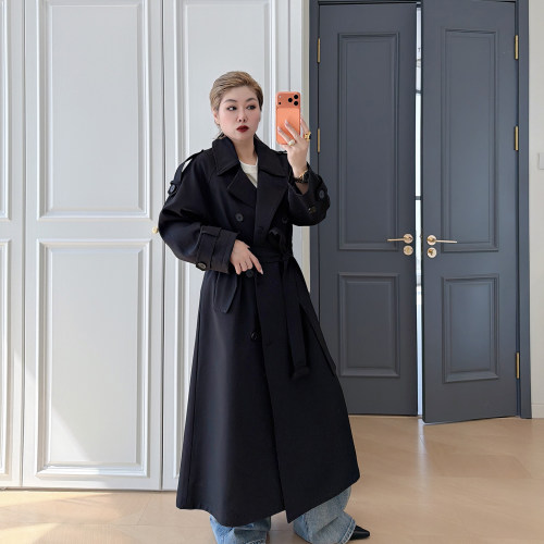 大码女装胖mm翻领风衣外套