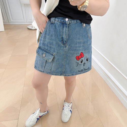 大码女装胖mm高腰牛仔短裤