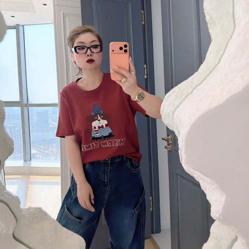 大码女装胖mm减龄卡通短袖t恤