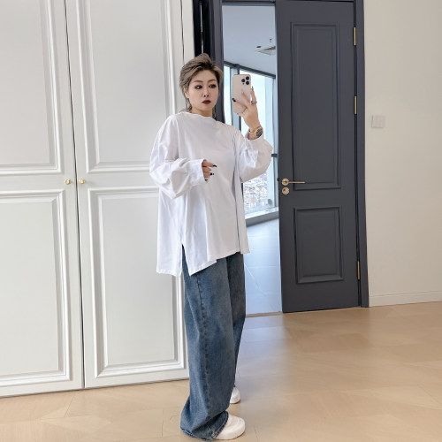 大码女装胖mm圆领宽松t恤衫