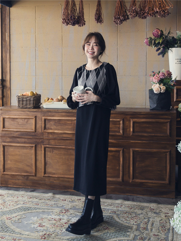 가을 겨울 외출용 수유복 핫한 엄마스타일 수유복 롱 드레스슈트 긴팔 수유복 부모자식복