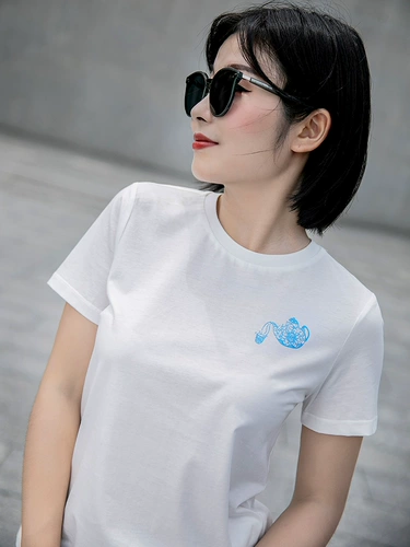 Хлопковый заварочный чайник, однотонная футболка, с печатью вашего логотипа, по фигуре, круглый воротник, в корейском стиле