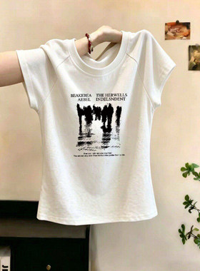 美式卡通人物印花正肩短袖t恤女