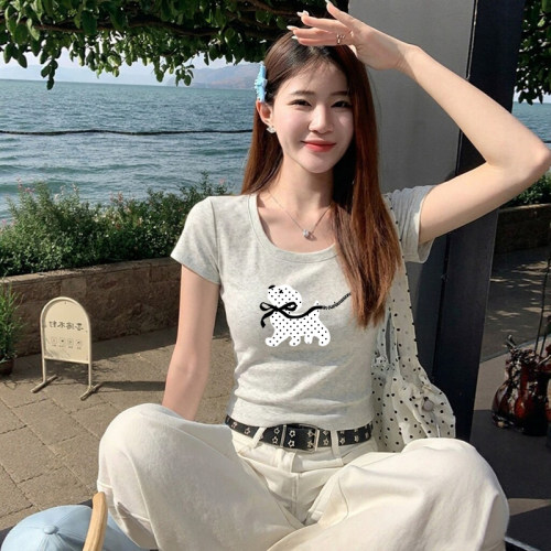 卡通波点小狗印花短袖T恤女夏季