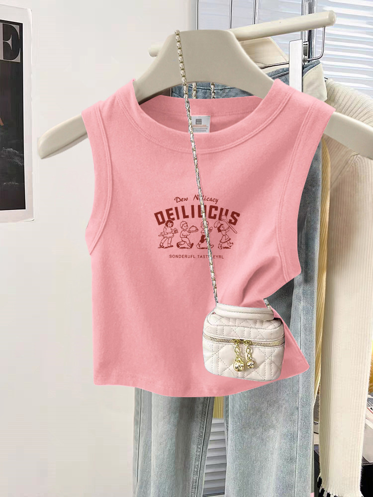 多巴胺短款吊带背心t恤超火粉色甜辣妹修身显瘦纯棉上衣女生夏季