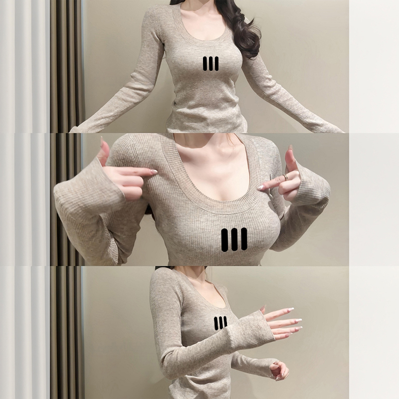 简约基础款U领长袖针织打底衫女