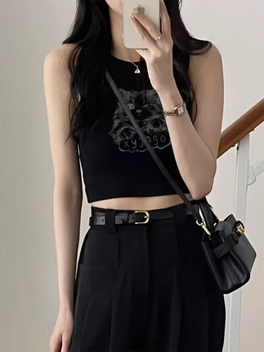 纯棉修身卡通印花无袖背心女夏季