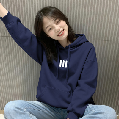 藏青色显白百搭连帽卫衣女秋冬季