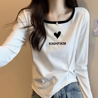 白色不规则长袖上衣女秋冬内搭