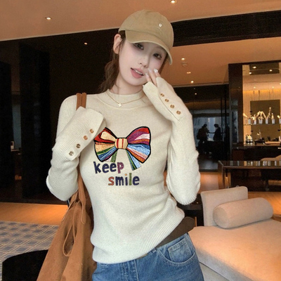 小立领长袖针织打底衫秋冬加绒