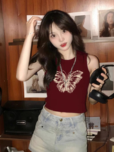 美式酒红色短款背心夏季设计感小众外穿显瘦修身辣妹无袖t恤上衣