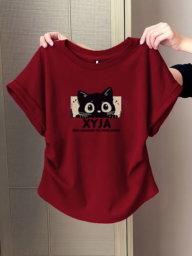 抽褶短款修身纯棉短袖女夏季辣妹
