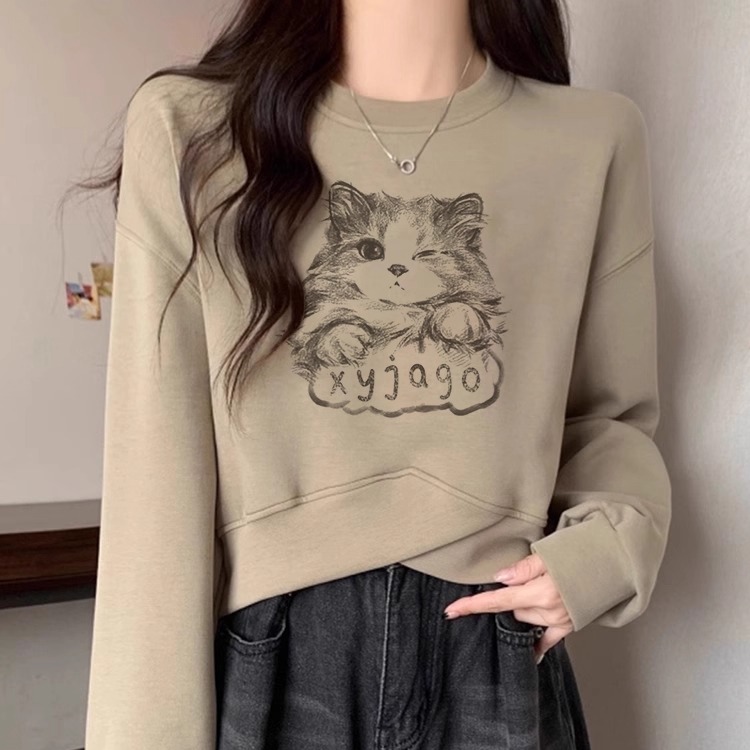 短款无帽长袖卫衣女秋冬宽松休闲