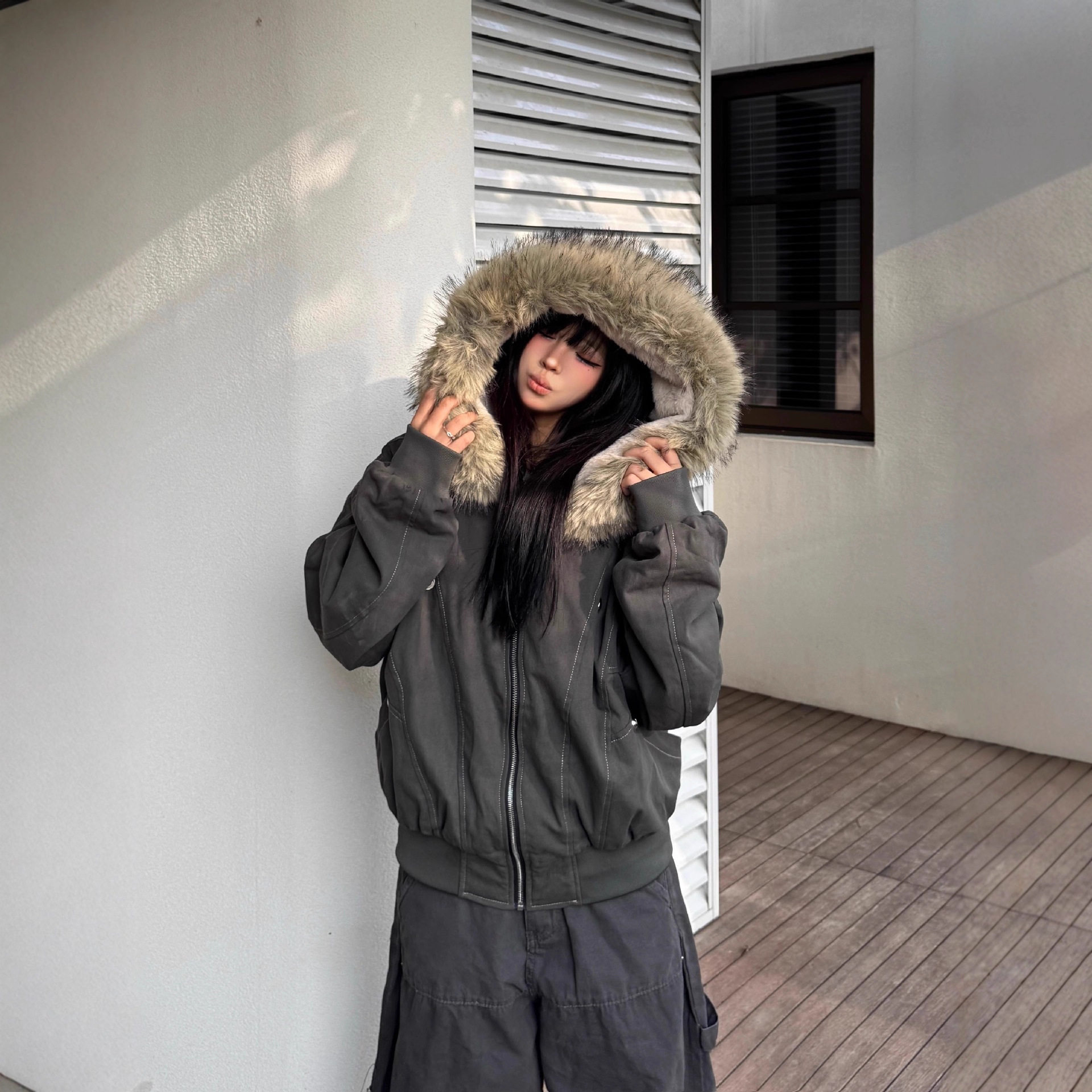 Danise高定 2025年冬季新品 加绒加厚宽松派克棉服夹克女