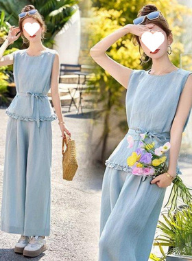 Danise高定 2025年夏季新品 一整套穿搭收腰休闲亚麻背心阔腿裤