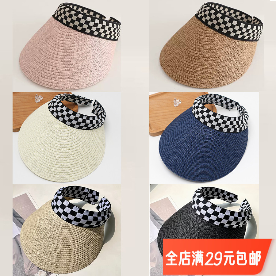 空顶帽夏季鸭舌草编帽子女户外沙滩防晒遮阳防紫外线太阳草帽遮脸