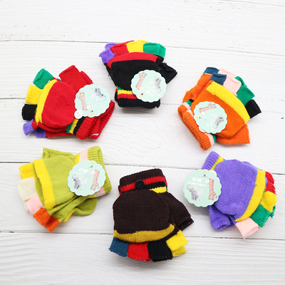 儿童翻盖手套秋冬季半指保暖小孩